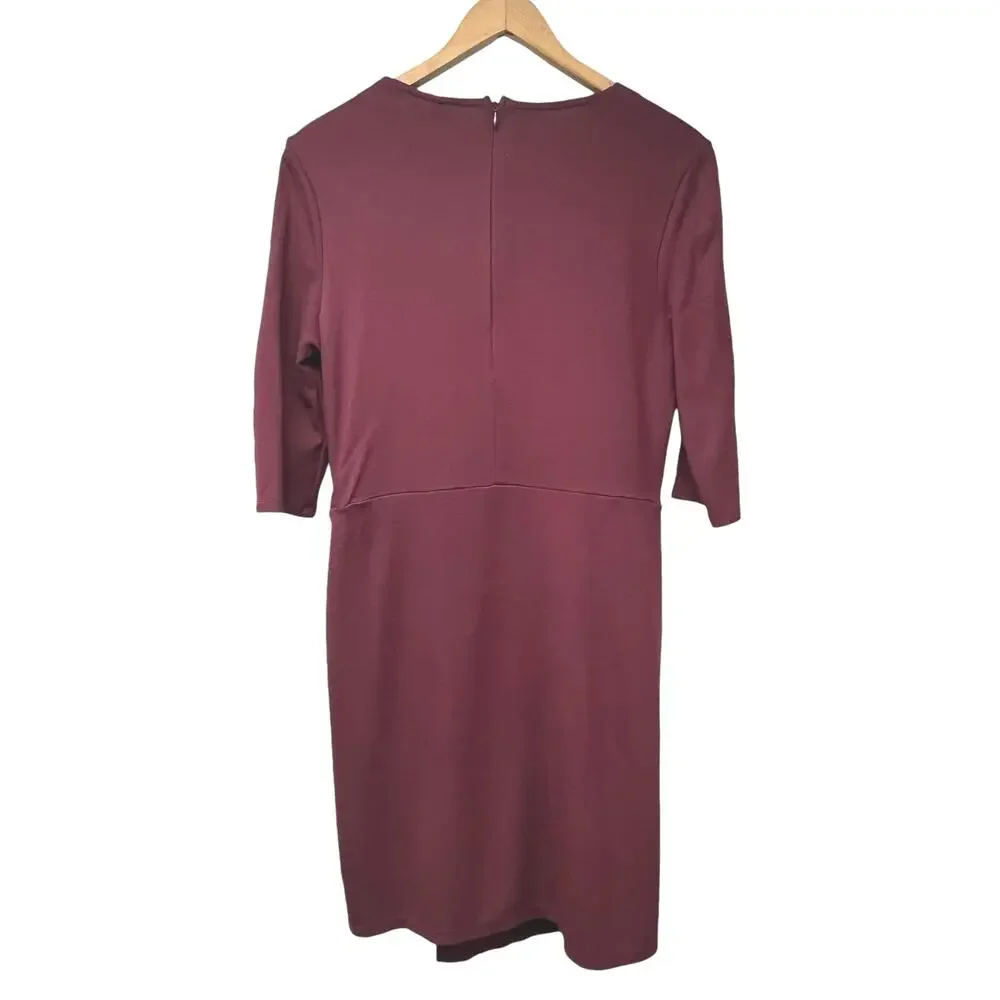 Topshop Women Ponte Faux Wrap Dress Size 10 Maroon V-Neck 3/4 Sleeves Work - Picture 2 of 5